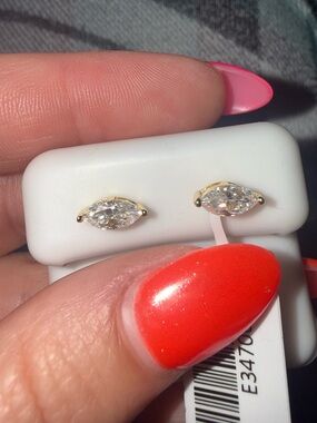 *NEW* Genuine, 1 carat each, Moissanite Marquise Earrings on 925 Sterling GP
